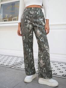 SHEIN Explorewe 青少年（女孩）秋冬新款 Branch 迷彩直筒裤