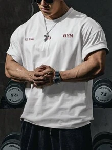 Manfinity Sport Corelite 男友风男士字母印花圆领宽松运动短袖 T 恤 - 白色 - 查看 1