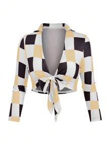 Celure Plus Size Women Autumn Geometric Print Long Sleeve Tie Waist Jacket & Slip Dress Elegant 2pcs Set