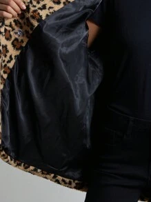 Aveloria Modichic Teddy Sherpa Collar Double-Breasted Pocket Jacket, Loose Fit Cheetah Print  Fall Cloth For Women - Camel - View 7