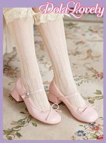 Dola Lovely 圆头露跟蝴蝶结粗跟高跟鞋时尚女士高跟鞋新年假期情人节