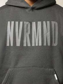 SUMWON NVRMND Logo Athletic Sweatshirt Hoodie Premium Heavyweight Pullover Fall Winter Loungewear Urban Streetwear Comfort Fit Sportswear Kangaroo Pocket - Dark Grey - View 3