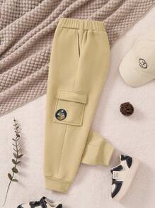 PrepCrw Young Boys Khaki Groundhog Graphic Ribbed Waist Sweatshirt & Pants Set, School Season, Autumn/Winter