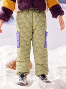 SHEIN 2 Pairs Young Boy Quilted Gourd Design Pants, Minimalist Casual Everyday Wear, Suitable For Winter