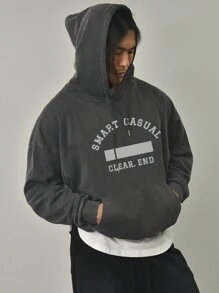 DAZY 男士秋季字母印花落肩长袖抽绳连帽运动衫 - 灰色 - 查看 5