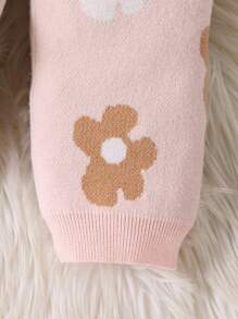 SHEIN 女婴毛衣裤，舒适保暖，适合秋冬季，粉色/浅色，百搭，优雅迷人，带有花卉提花图案，适合外出、上学、旅行、日常穿着