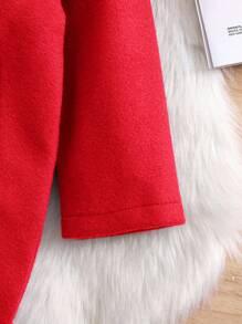 SHEIN Baby Girl Cute Red Knitted Minimalist Lapel Overcoat, Autumn/Winter