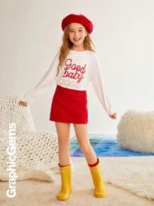 Tween Girl Casual Letter Print Long Sleeve T-Shirt - Beige - View 7