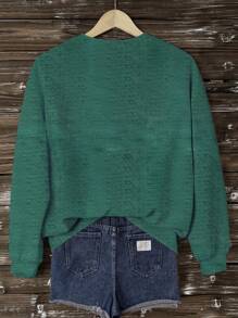 SHEIN LUNE Áo hoodie dài tay cổ tròn in họa tiết ông già Noel giản dị phong cách Giáng sinh rộng rãi, dày dặn cho nữ - Màu xanh lá cây đậm - Xem 2