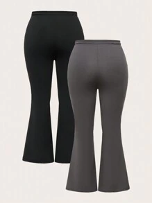 Flirla Plus Size Solid Color Casual Minimalist Skinny Flare Pants Fall Cloth For Women - Multicolor - View 2