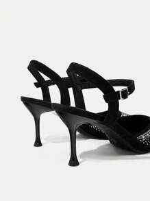 CUCCOO TILAWA Sandales à talon haut à bout pointu et dos ouvert entièrement ornées de strass, chaussures de soirée sexy pour femmes pour la Saint-Valentin