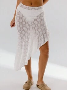 Aralina 高低不对称蕾丝飘逸廓形半身裙 - 白色 - 查看 7