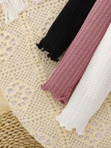 SHEIN Leap Crew 3pcs/Set Baby Girls Cute Knitted Waffle Top With Ruffle Trim Long Sleeve, Autumn/Winter - Multicolor - View 3