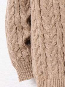 1 pezzo Cardigan con cappuccio rilassato, da ragazzi, in maglia a coste, tinta unita color cachi, adatto per viaggi, scuola, uso quotidiano, stagione autunno/inverno