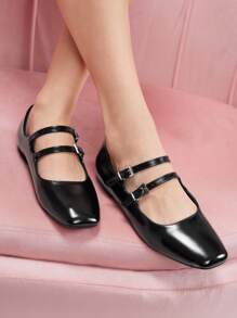 CUCCOO DOLLMOD Women's Black PU Mary Jane Flats, Fashion Casual For Commuting, Dating, Party, Shopping, School Spring Shoes Spring Break Easter For Christmas Spring Shoes - Black - View 3
