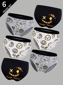 6pcs Boy Underwear Funny Face Print Cotton Shorts - Multicolor - View 1