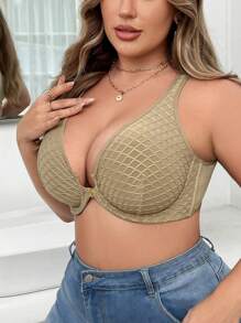 1入組大尺碼內衣，前扣式和鋼絲圈設計 - 棕色 - 查看 5