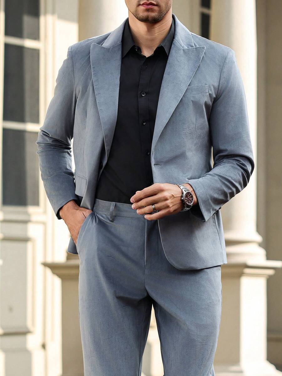 Manfinity Bizformal Men's Solid Color Jacket And Pants Suit Set