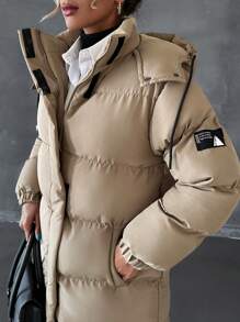 EURMUSE Hooded Relaxed Longline Padded Coat, Make You Feel Warm And Fashionable In Snowy Day - Coffee Brown - View 9