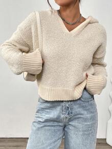 Flirla Women Casual V-Neck Loose Soft Fuzzy Fabric Sweater, Simple & Versatile, Apricot Color Knit Pullover Fall Winter - Mocha Brown - View 6