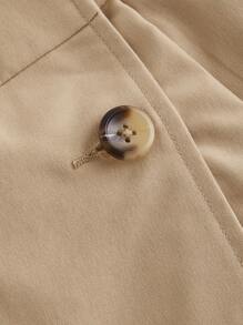 SHEIN MOD Plus Size Khaki Vintage Color Block Tie Waist Pleated Hem Long Women Trench Coat, Elegant Office Trench Coat - Khaki - View 3