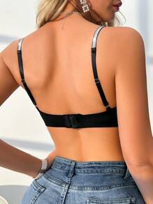 Snug Zone Balconette Lace Patchwork Underwire Bra, Simple & Romantic Design - Black - View 2