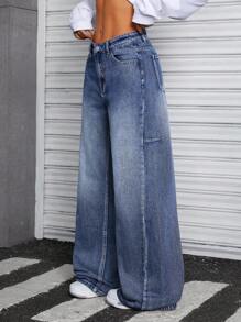 SHEIN ICON Damen Relaxed Fit Gerade Jeans in gewaschener Optik mit Taschen