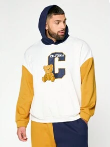 Mainfolk Setelan Sweatshirt dan Celana Panjang Kasual Rajut Longgar Lengan Panjang Pria Ukuran Besar, Motif Beruang & Huruf, untuk Musim Gugur dan Musim Dingin - Krem - View 4