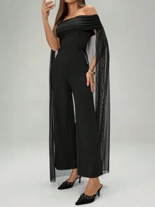 Chiquease Mesh Hooded Women's Slim-Fit Jumpsuit - Black - View 6