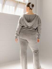 Aralina Pantalones de punto de pierna ancha con cintura plegable en talla grande, color gris jaspeado, para invierno