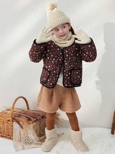 Blossori Chaqueta de algodón entallada sin cuello, de color café elegante estilo francés, para niñas jóvenes, otoño/invierno