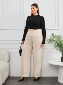 RueChic Women's Plus High Waist Seam Detail Suit - Beige - View 5