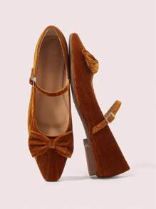 CUCCOO DOLLMOD Velvet Bow Knot Slip-On Comfortable Soft Bottom Casual Daily Women Flat Shoes - Brown - View 9