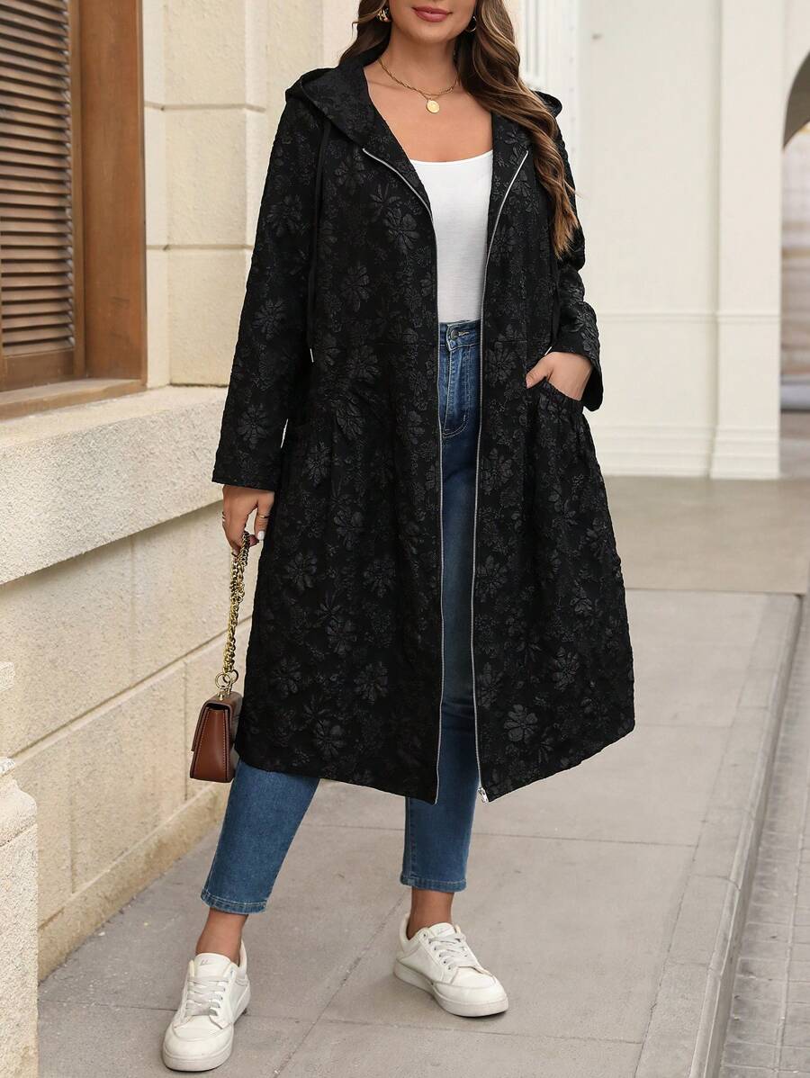 SHEIN LUNE 大码简约时尚休闲外套，日常穿着节日保暖度假冬季服装，适合新年女士