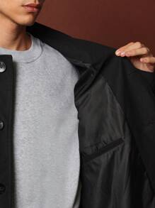 SUMWON Áo khoác Trench Coat dài quá khổ cổ điển Áo khoác ngoài hai hàng khuy Bộ sưu tập thu đông Thời trang đường phố đô thị Thiết yếu cho tủ đồ - màu đen - Xem 6