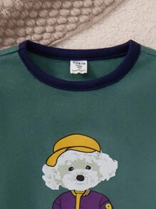 PrepCrw 年轻男孩学院风绿色小狗印花针织修身圆领长袖 T 恤，返校季 - 綠色 - 查看 4