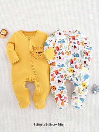 Cozy Pixies Neugeborenen Baby Jungen 2 Stück/Set Gestrickter Jumpsuit mit Cartoon Tiermuster, weicher Rundhals, Langarm Jumpsuit mit Hosen