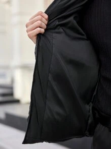 Manfinity VCAY Men's Woven Thick Stand Collar Winter Coat, Suitable For Winter Matching - Black - View 5