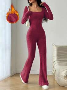 Flirla Bộ đồ liền thân đơn giản và thời trang dành cho nữ mặc hàng ngày - Màu Đỏ Sâu - Xem 1