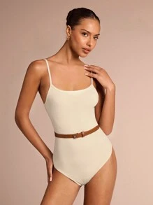 Glamine Abiti invernali da donna, nuovi abiti per l'anno nuovo, body monocolore con spalline sottili e schiena scoperta, con cintura in vita e design che mette in risalto la figura, adatto da abbinare con pantaloncini o gonne, abbigliamento casual e versatile per strada, abbigliamento sexy per feste e cene, abbigliamento da resort per donne, costumi natalizi - Albicocca - Visualizzare 6