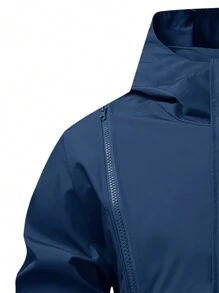 Manfinity Homme Men's Solid Color Hooded Zip-Up Casual Versatile Long Sleeve Jacket - Navy Blue - View 4
