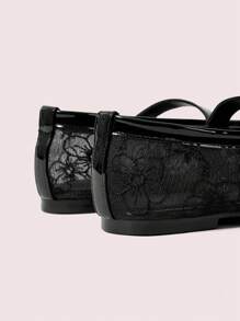 CUCCOO DOLLMOD Square Toe Net Floral Black Instep Strap Elegant Fashion Simple Cute Casual Sandals Spring Shoes Spring Break Easter - Black - View 8