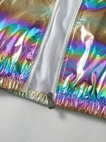 Manfinity EMRG Men's Fashionable Street Style Hologram Zip-Up Hooded Jacket - Multicolor - View 4