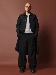 SUMWON Áo khoác Trench Coat dài quá khổ cổ điển Áo khoác ngoài hai hàng khuy Bộ sưu tập thu đông Thời trang đường phố đô thị Thiết yếu cho tủ đồ - màu đen - Xem 2