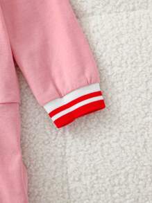 SHEIN Baby Mädchen süßes rosa Herz Muster Polokragen Langarm Rüschensaum Campuskleid, Herbst/Winter