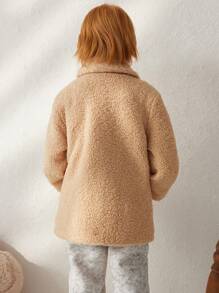 Blossori Young Boys' French Elegant Loose Front Button Yellow Fleece Long Sleeve Jacket, Autumn/Winter - Yellow - View 2