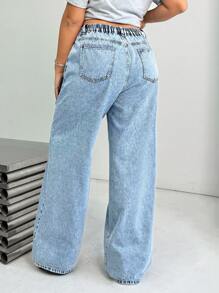 SHEIN EZwear Jeans en denim bleu à jambe droite ample et décontractée grande taille
