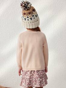 Blossori Young Girls Plant Printed Long Sleeve Single-Breasted Loose Casual Cardigan, Autumn/Winter - Pink - View 2