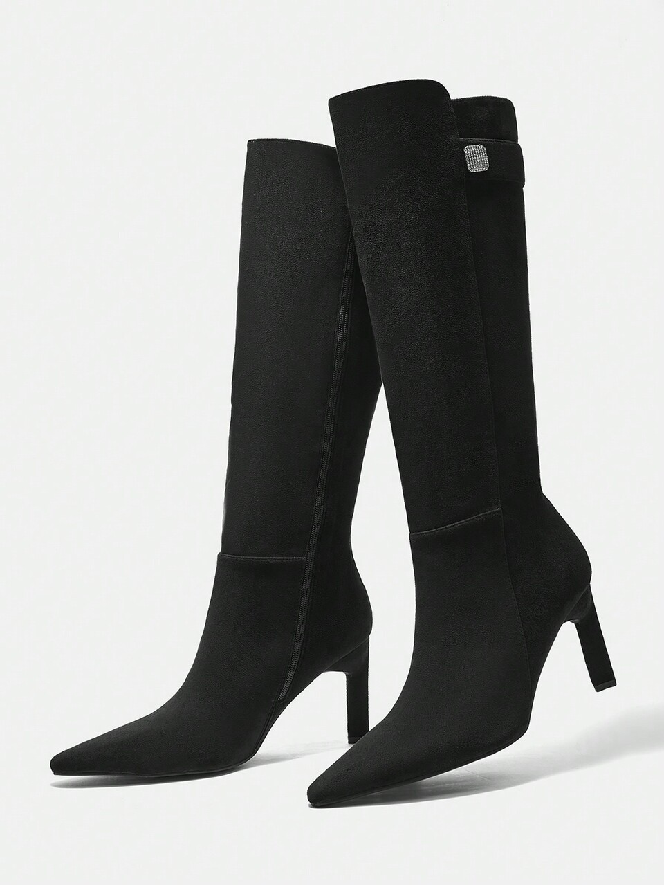 LADIES FASHION SOLID COLOR RHINESTONE DECORATED POINTED TOE KNEE-HIGH BOOTS, FOR NEW YEAR HOLIDAY FOR CHRISTMAS SPRING SHOES