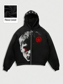 ROMWE MEN Grunge Punk 男士休闲图案印花卫衣连帽衫